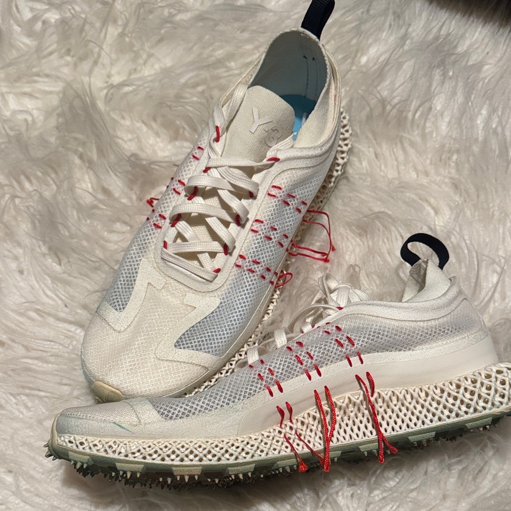 Y-3 
Adidas 4D Runner Sneakers White Red Stitch Yohji Yamamoto Men’s 10.5
